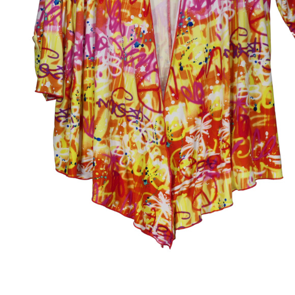 Paper Tee Cardigan Sweater Womens Size 3X Graffiti Long Duster Open Boho Hip - Picture 8 of 13